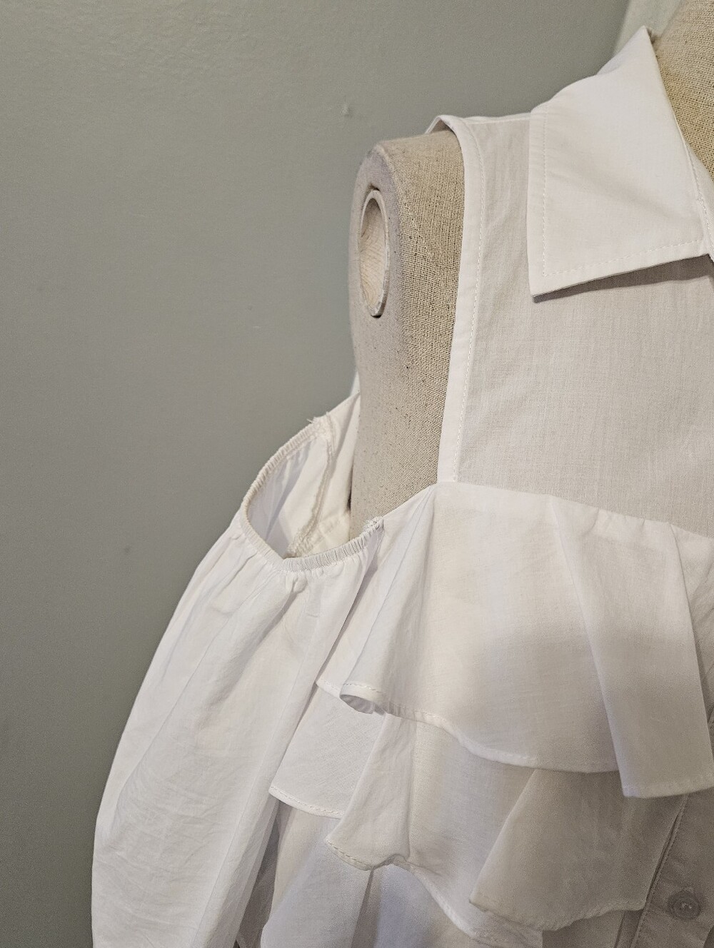 Better Be White Ruffle Cold-Shoulder Button-Up Blouse - Picture 4 of 6
